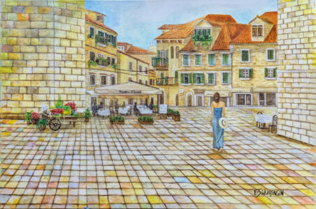 Painting of women walking in Croatia