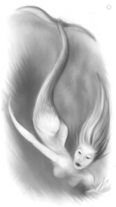 Drawing of mermaid swiming