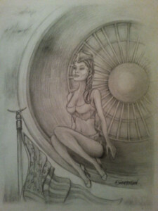 Drawing of American pin-up girl