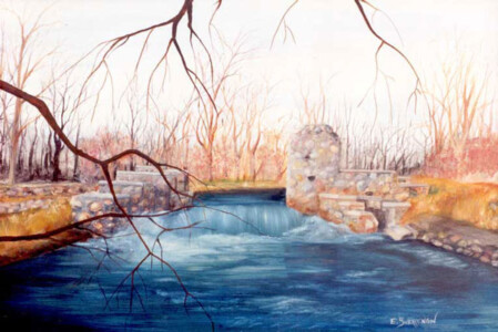 Painting of a river and dam