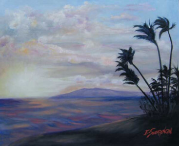 Hawaii palm trees on the ocean